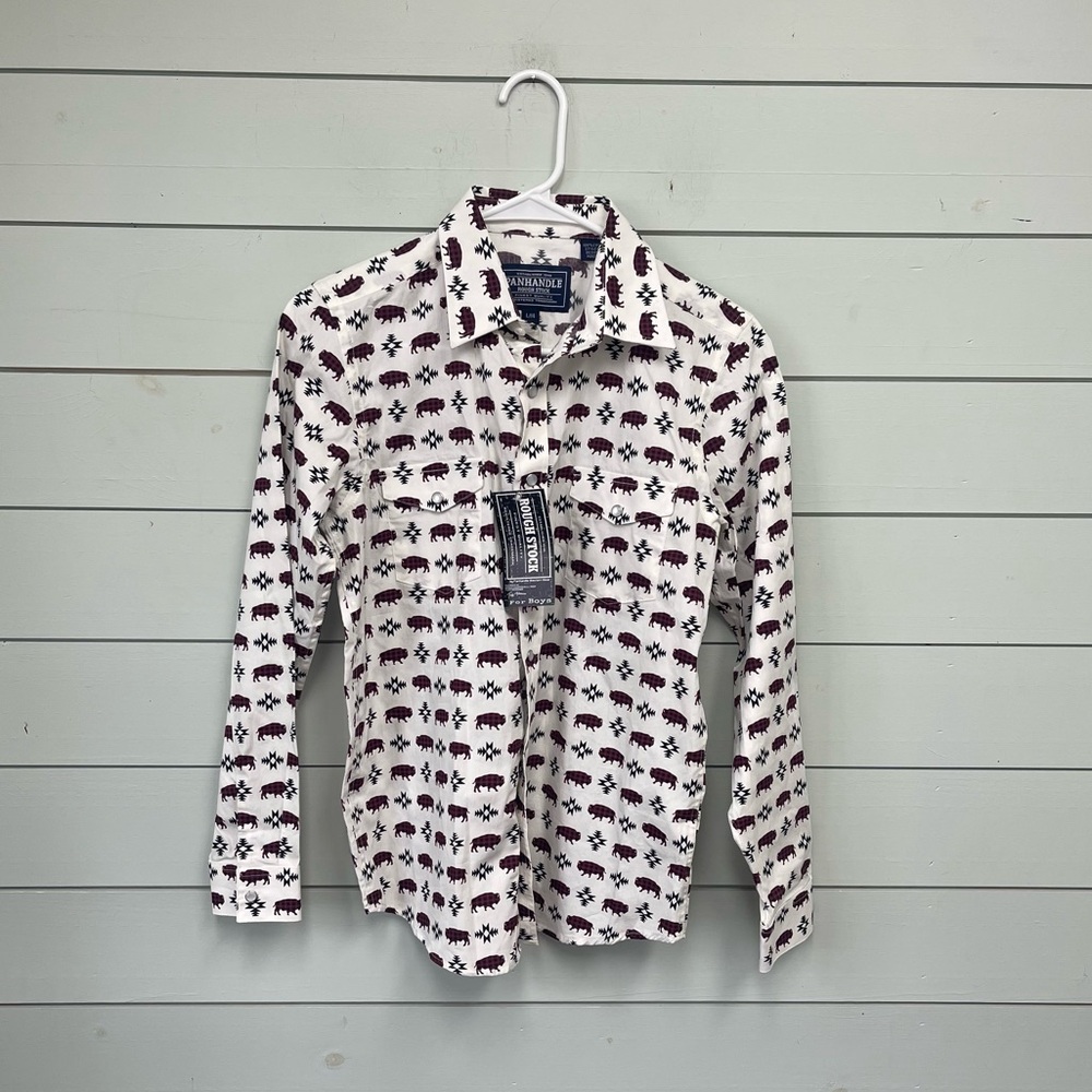 Panhandle‎ buffalo plaid pearl snap long sleeve shirt youth size large NWT